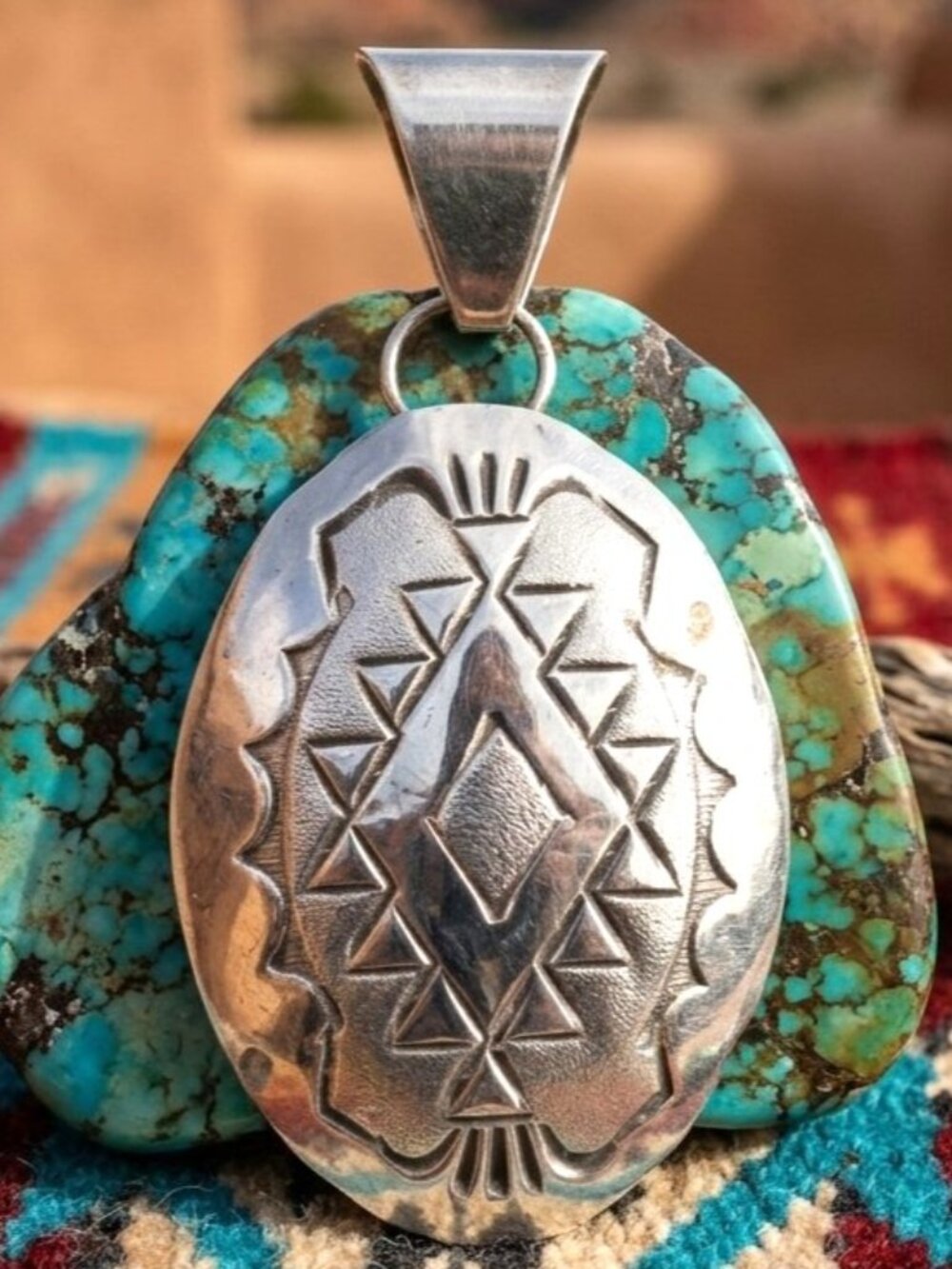 Navajo Sterling Silver Concho Pendant Vintage Native American Stamped 925 Charm